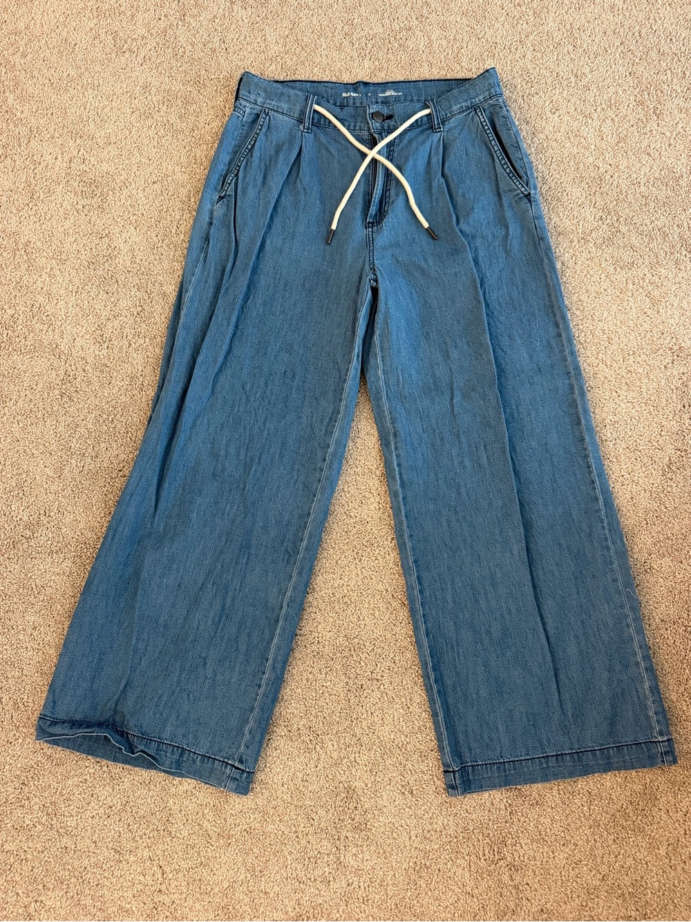 Old Navy Wide-Leg Denim Jumpsuit-Style Pants in Blue with Drawstring